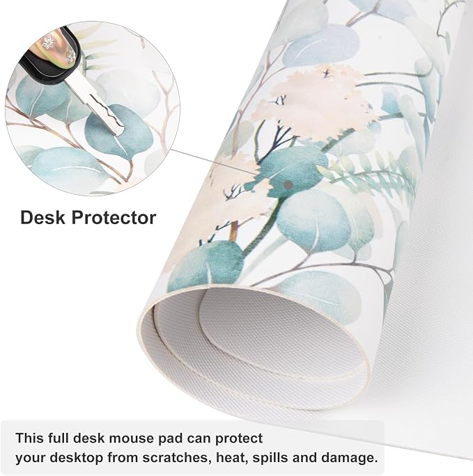 QiyI PU Leather Large Mouse Pad, Office Desk Mat, 31.5" x 11.8", Eucalyptus | Desk Décor Accessories, Extended Size, Waterproof & Easy to Clean, Smooth Surface, Non Slip Desk Organization - Image 5
