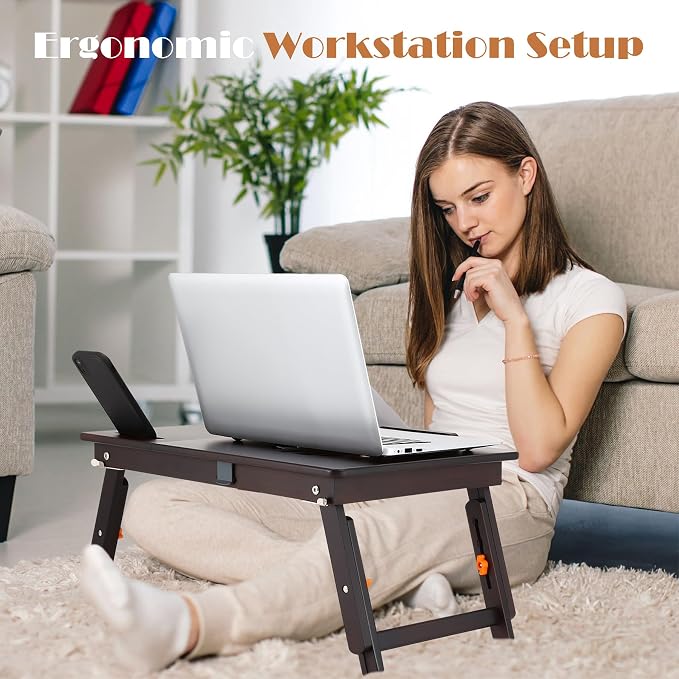 Nnewvante Laptop Desk with Fan 7 Angles & 4 Heights Adjustable,Black Walnut - Image 3