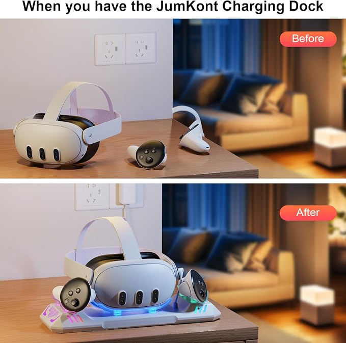 Charging Dock for Meta Quest 3S/Quest 3, Charging Station for Oculus Quest 3 VR Headset & Controllers, with 2 Rechargeable 2100mAh Batteries, USB-C Charger and Cable, Supports LED Indicator - Image 4