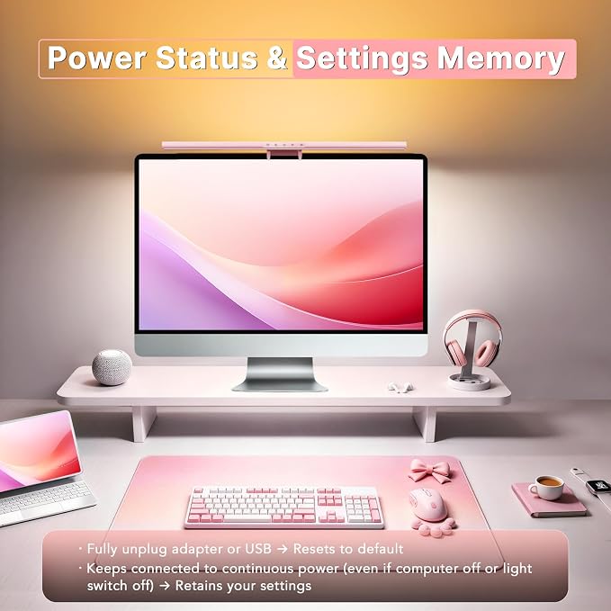 Syrinx Monitor Light Bar for Home Office & Gaming, Eye-Caring Computer Monitor Lamp, No Glare Screen Light, CRI95+, Stepless Brightness & Color Temp Adjustment, USB Powered, for Flat & Curved Monitors - Image 5