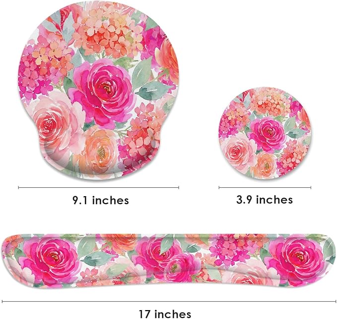 Britimes Ergonomic Mouse Pad Set with Wrist Rest, Pink Floral - Image 2