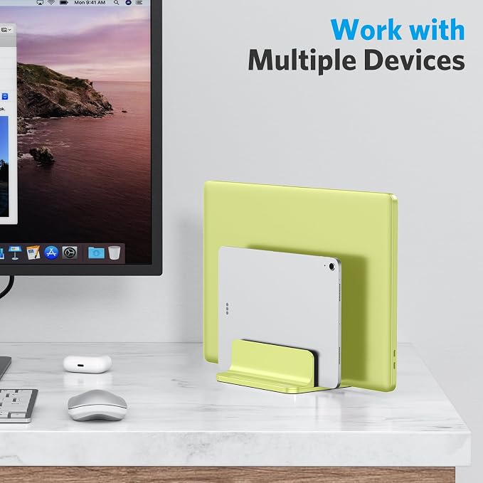 OMOTON Dual Vertical Desk Laptop Stand Holder, Fits MacBook Air/Pro, Citron - Image 8