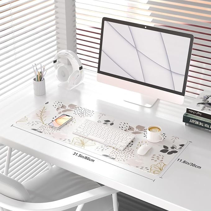 QiyI PU Leather Large Mouse Pad, Office Decor, 31.5" x 11.8", Boho Botany | Desk Décor Accessories, Extended Size, Waterproof & Easy to Clean, Smooth Surface, Non Slip Desk Organization - Image 2