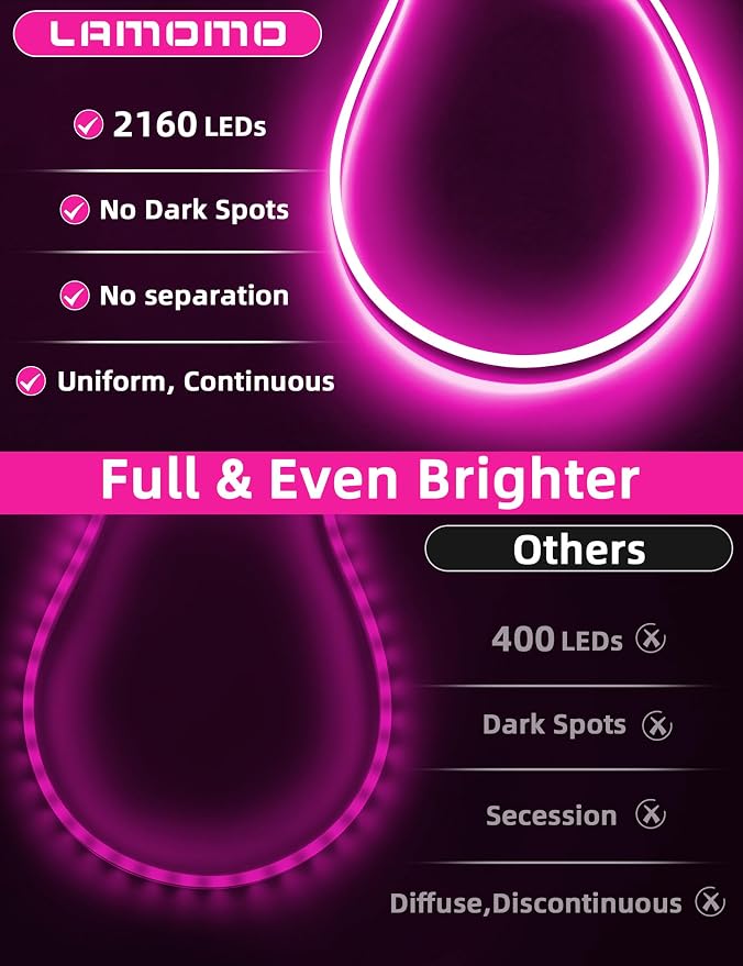 Lamomo 65.6Ft LED Strip Lights, RGB Neon Rope Light with App Remote Control, Music Sync Color Changing Waterproof Flexible Led Light Strip, Cuttable Gaming 24V Neon Lights for Bedroom Indoor - Image 2