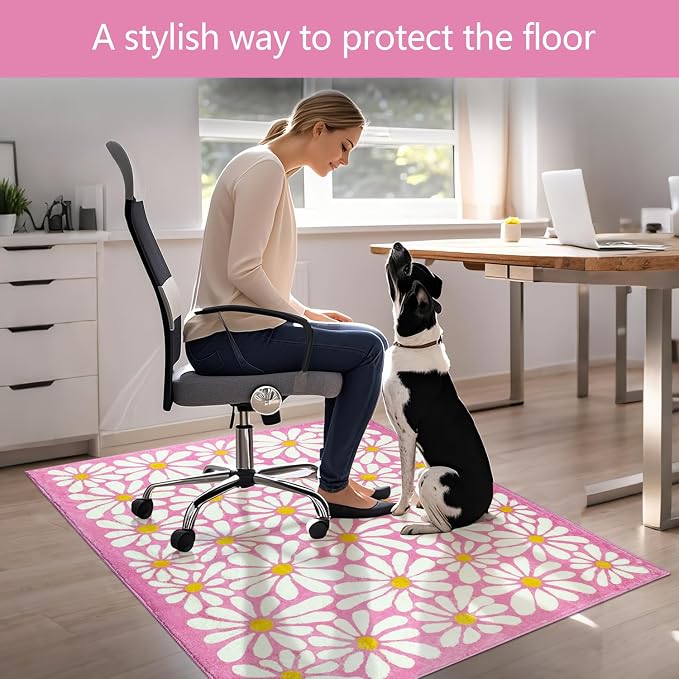 SHIYUE Office Chair Mat for Hardwood/Tile Floor Carpet, 36"x48" Computer Desk for Rolling Chairs Protector Gaming Non Slip Under TPR Backing Rug(Pink Floral) - Image 7