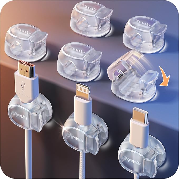 Cable Clips, Chfeila 8Pack Dual Spring Cord Organizer with Clasp Lock, [Max Stability] Desk Cable Management, Adhesive Phone Charging Wire Holder for Nightstand/Car/Wall, Office Accessories Decor by Chfeila