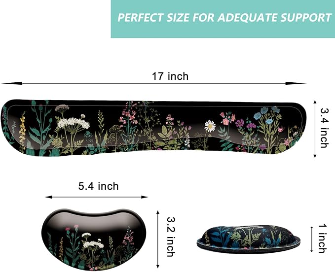 Keyboard Wrist Rest Mouse Wrist Support Set, Memory Foam Wrist Rest Pad for Computer Laptop Keyboard Mouse, Ergonomic Wrist Cushion Support for Typing Pain Relief, Gaming Home Office, Flowers Grass - Image 6