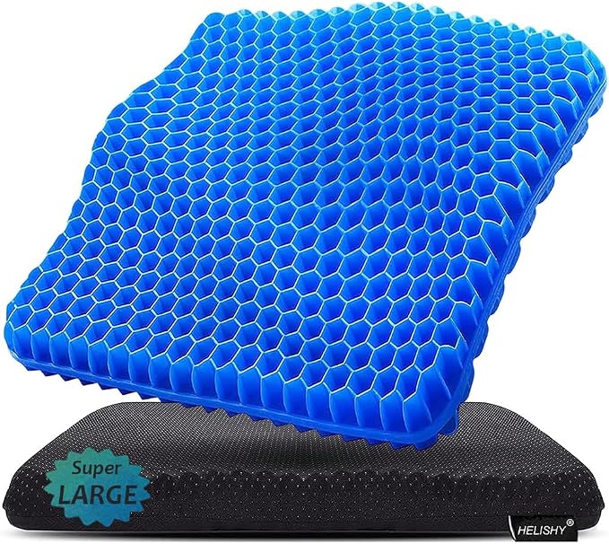 Gel Seat Cushion for Long Sitting Pressure Relief(Super Large&Thick) -Wheelchair Cushion for Pressure Sores - Coccyx,Sciatica & Tailbone Pain Relief Cushion- Non-Slip Butt Pillow for Office, Home, Car by Helishy