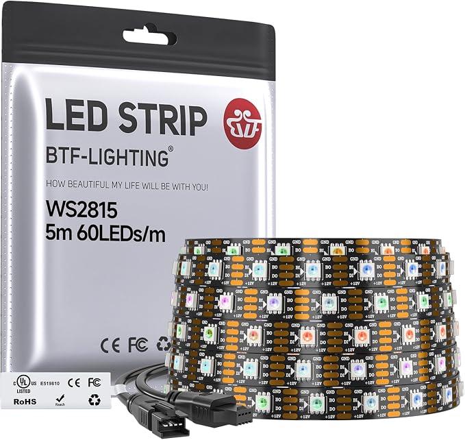 BTF-LIGHTING WS2815 LED Strip Light UL Listed 16.4FT 300 LED DC12V IP30 by BTF-LIGHTING