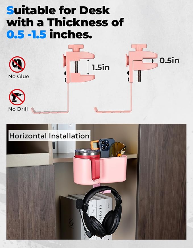 KEMIMOTO 3-in-1 Desk Cup Holder and Headphone Hanger, Fits 18-32 oz Cups - Image 3