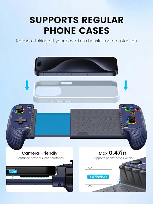 Mocagen MC1 Phone Controller for iPhone & Android – Ergonomic Grip, Low Latency, Case Friendly, Bluetooth Mobile Controller with Hall Effect Joysticks, Portable Travel Companion for Car/Leisure(Blue) - Image 5