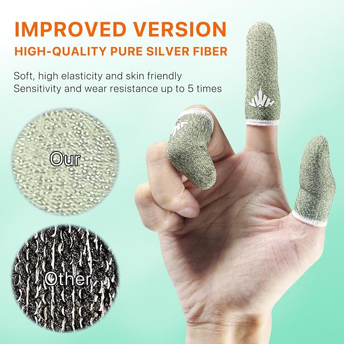 10 Pack Silver Fiber Dedales Gamer Profesionales Anti Slip Sweat Proof Gaming Finger Thumb Sleeves Cots Breathable Mobile Phone Gamer Gloves Guantes para Durable Covers for Pubg - Image 5