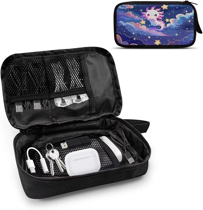 Cartoon Axolotl Print Travel Cable Organizer Bag Waterproof Portable Electronic Accessories Organizer for USB Cable Cord Phone Charger Headset Wire SD Card - Image 2