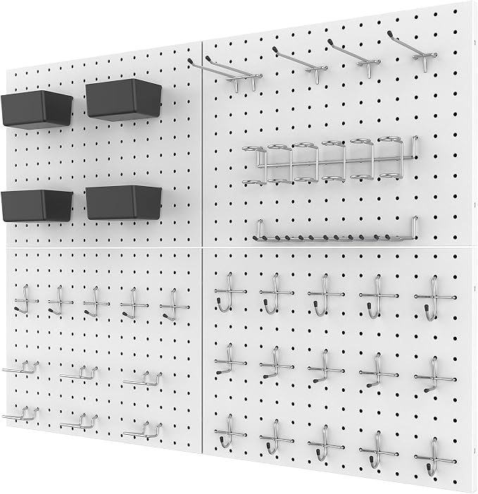 Peg Board, 4 Pack Metal Pegboard with Hooks, 71pcs Pegboard Kit, White Pegboard Wall Organizer, Heavy Duty Peg Boards for Walls Home, Garage Tool Storage, Workbench, Craft Room - Image 9