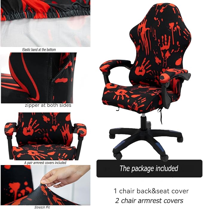Gaming Chair Covers Slipcovers, Stretch Removable Washable Computer Reclining Gaming Chair Protector Slipcovers with Armrest Cover (No Chairs) (Halloween-bloodyprinting Black) - Image 7