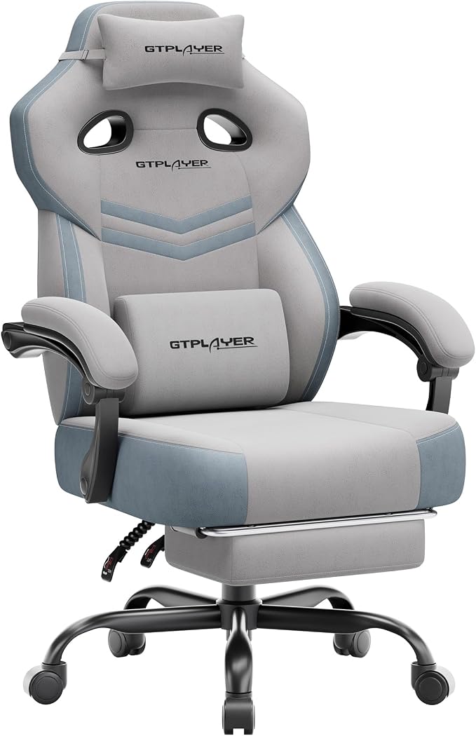 GTPLAYER Big & Tall Gaming Chair, Wide Seat with Footrest, Gray | Ergonomic High Back Computer Desk Chair for Adults, Comfort Padded Seat with Lumbar Support Armrests Recliner for Office/Home by GTPLAYER