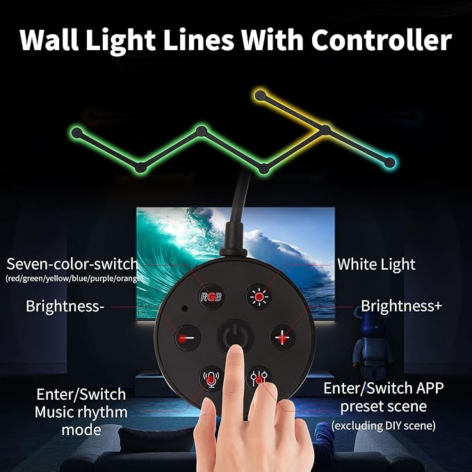 Smart Wall Light Lines, WiFi RGB LED Bars, 16M+ Color Dimmable Music Sync DIY Home Decor for Gaming Party Streaming Lovers, Compatible with Alexa & Google Assistant (6 Lines, Black) - Image 2