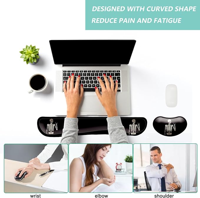 Keyboard Wrist Rest Mouse Wrist Support Set, Memory Foam Wrist Rest Pad for Computer Laptop Keyboard Mouse, Ergonomic Wrist Cushion Support for Typing Pain Relief, Gaming Home Office, Human Skeleton - Image 5
