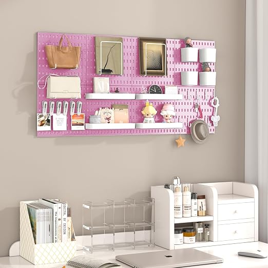 Pegboard Combination Kit, 8 Peg Boards and 30 Accessories Modular Hanging Black Pegboard for Walls, Office Wall Organizer, Keys Holder on Wall, Nursery Storage, 44"x22" Pink - Image 5