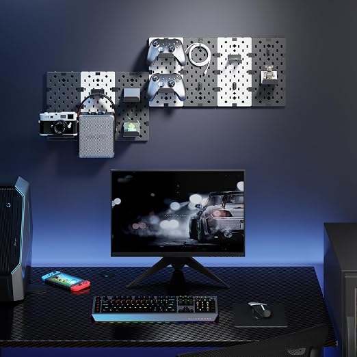 PEGZONE Controller and Headphone Holder Wall Mount, 7pcs, Black & White | Modular Gaming Pegboard with Accessories, Controller Stand, Disc Shelf Organizer - Image 7