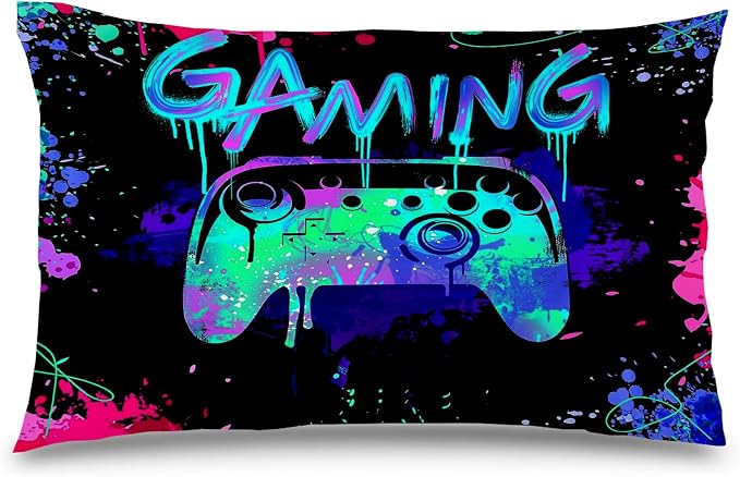 Gaming Pillowcase, 12x20, Blue, Flannel, for Game Room Decor, Teen Boy Room by Likjadjustfollowme