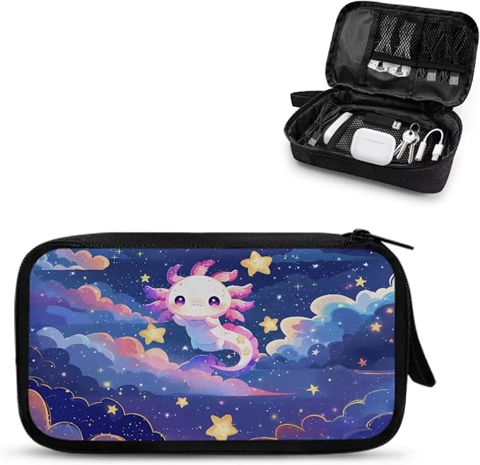 Cartoon Axolotl Print Travel Cable Organizer Bag Waterproof Portable Electronic Accessories Organizer for USB Cable Cord Phone Charger Headset Wire SD Card by Unknown
