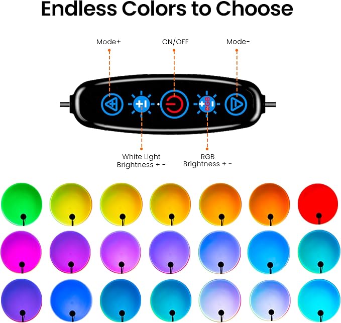 Tsrarey Sunset Lamp Projection, Not Only 21 Colors Sunset Lights, 180 Degree Rotation Led Light, Push Button Switch & APP Control Projector for Party Bedroom Decor - Image 4