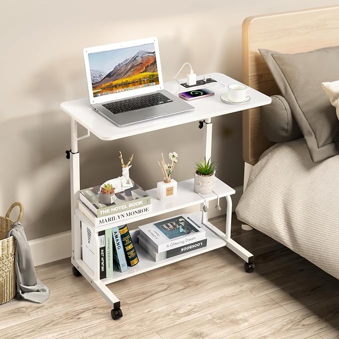 Karl home 31.5" Portable Rolling C-Shaped Computer Desk on Wheels, White - Image 8
