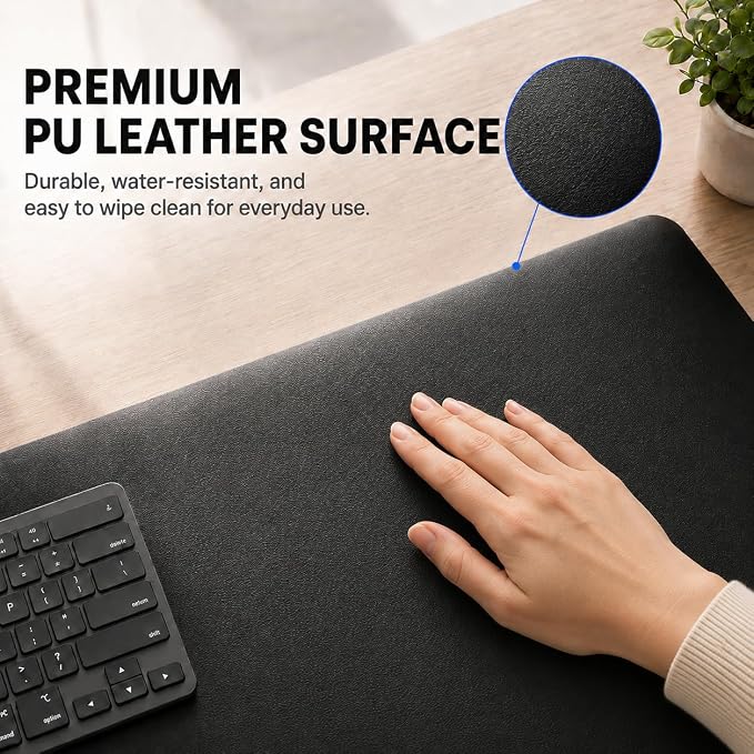 KTRIO Large Gaming Mouse Pad Desk Mat for Gamer, 31.5" x 11.8", Black PU | Extended Size Design, Premium PU Leather Surface, Non-Slip, Durable Construction, Water-Resistant Surface - Image 2