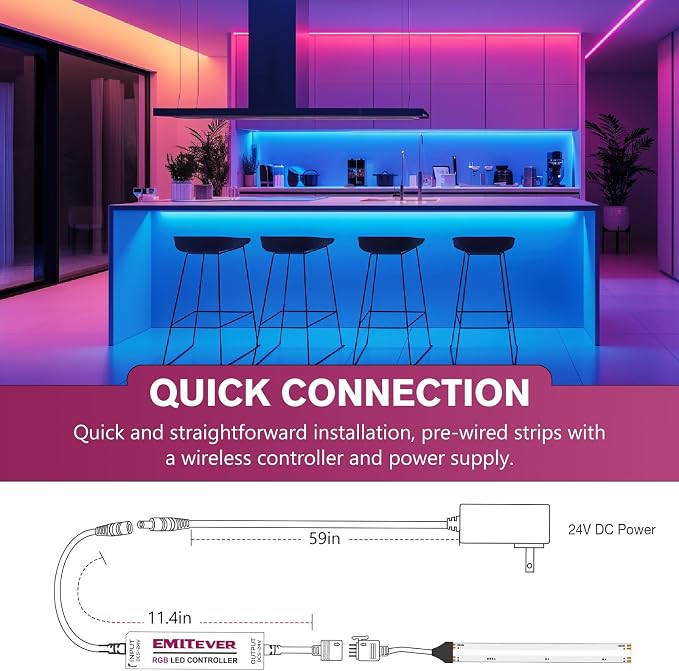 EMITEVER RGB COB Strip Light Kit 16.4ft,3150LEDs,Dimmable Color Changing - Image 4