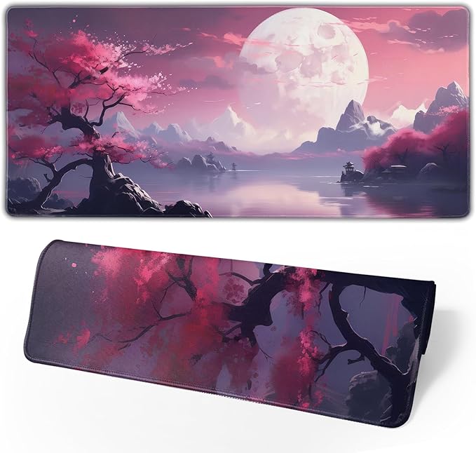 Watercolor Japanese Large Gaming Mouse Pad,Japanese Mouse Pad 31.5 x 11.8 in Mat Desk Pad,Large Desk Mat,Extended Keyboard Mousepad with Non-Slip Base and Stitched Edge for Desk Home Office by Brecoy