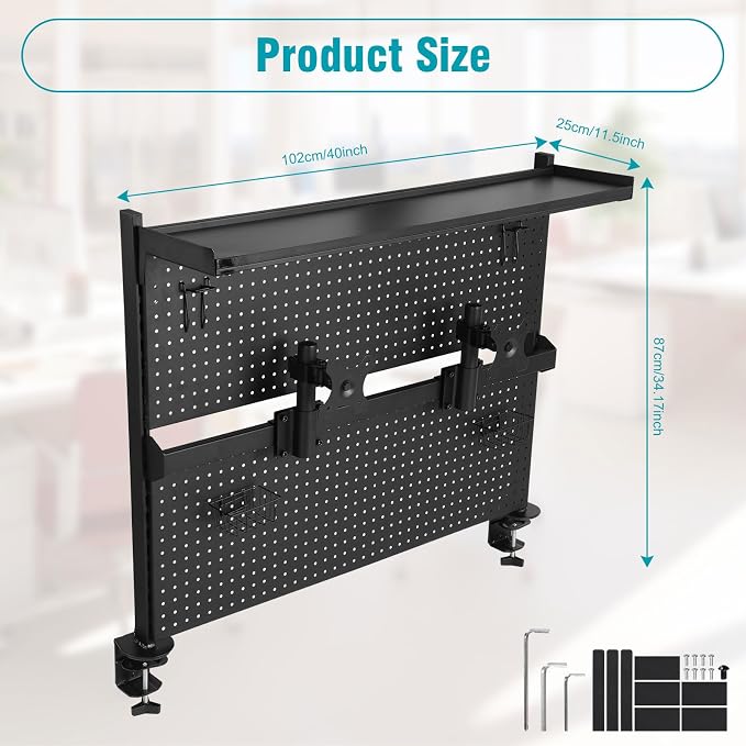 Steel Pegboard with Monitor Stands 51x34 Inch for Home Office Dorm Gaming | Effortless installation ergonomic monitor mount customizable organization durable metal design workspace storage for home - Image 2