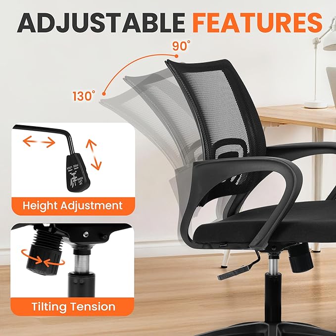 NEO CHAIR Office Computer Chair Ergonomic Mid-Back Mesh Desk Chair, Black | Breathable Mesh Back with Lumbar Support, Height Adjustment, Smooth Rolling Casters for Home Office, Study or Gaming Setup - Image 6