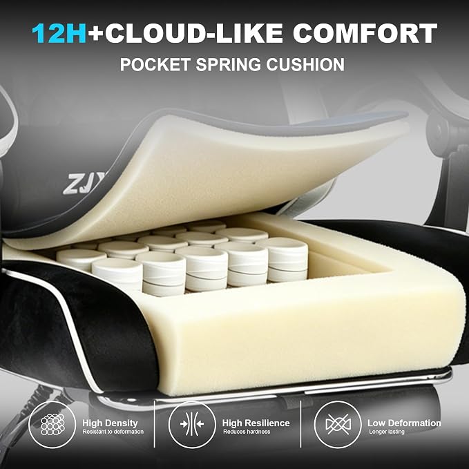 Gaming Chair for Adults,400lbs Computer Chair for Home Office,White | Velvet Ergonomic High Back Racing Chair with Footrest,20'' Wide Spring Cushion,90-135° Recline,Heavy Duty Metal Base, - Image 4
