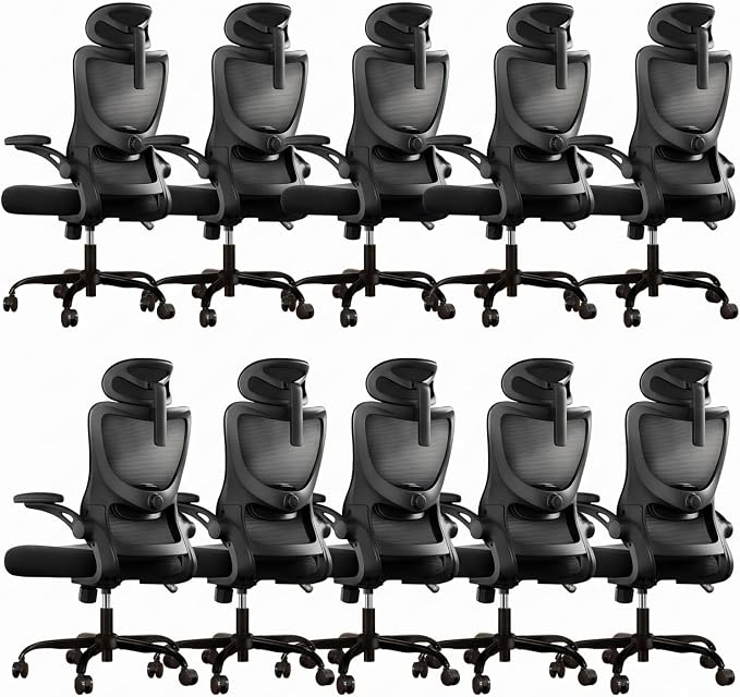 Marsail Ergonomic Office Chair with 3D Armrests, Pack of 10 | Office Desk Chair with High Back Mesh, Adjustable Lumbar Support, Rolling Work Swivel Task Chairs with Wheel, Headrest, home by Marsail