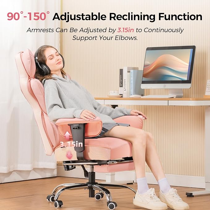COMHOMA Big and Tall Office Chair Heavy Duty Wide Ergonomic Gaming Chair with Deluxe Embossing Designed Leather with Foot Rest,150°Reclining Adjustable Armrests Pocket Spring Back Support and Pillow - Image 7