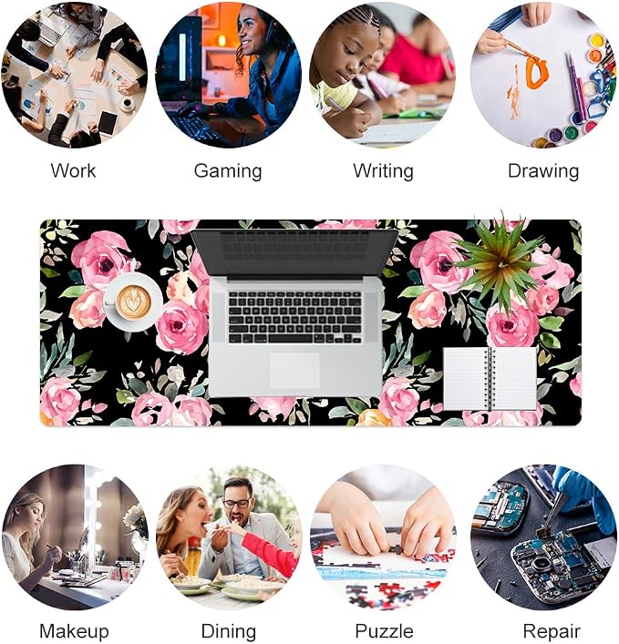 QiyI PU Leather Large Mouse Pad, Office Décor, 31.5" x 11.8", Pink Flowers | Desk Décor Accessories, Extended Size, Waterproof & Easy to Clean, Smooth Surface, Non Slip Desk Organization - Image 7