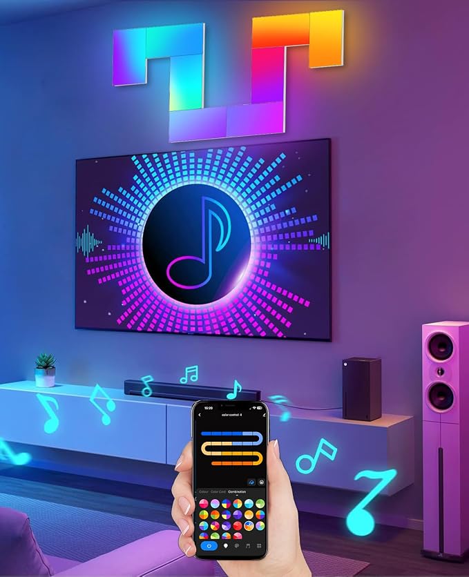 Rectangle LED Wall Lights Large, Smart Home Gaming Setup Lights RGB-IC DIY LED Light Panels Work with Alexa Google Assistant, APP & Voice Control, Music Sync for Bedroom Gaming Room TV Decor, 10 Pack - Image 6