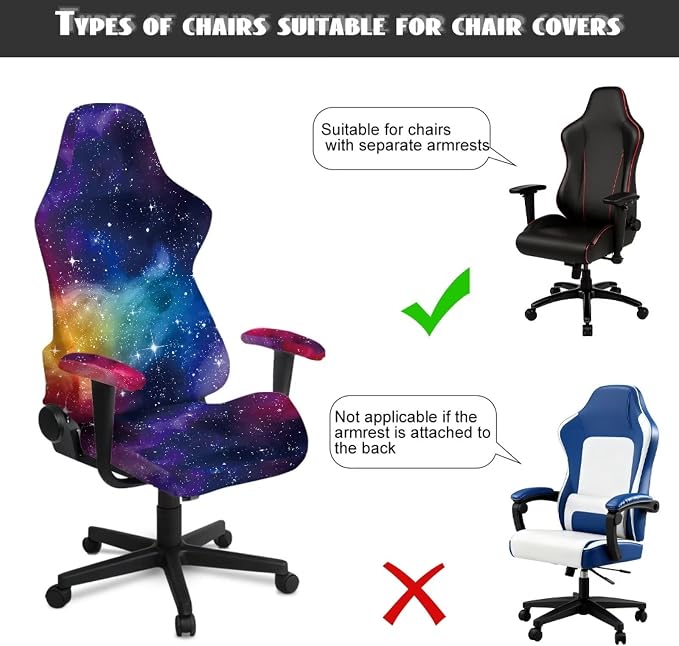 Colorful Galaxy Gaming Chair Cover Set of 4 Computer Game Chair Cover for Backrest, Seat Cushion and Armrest Slipcover Protectors for Home, Shop, Living Room, Office Desk - Image 8