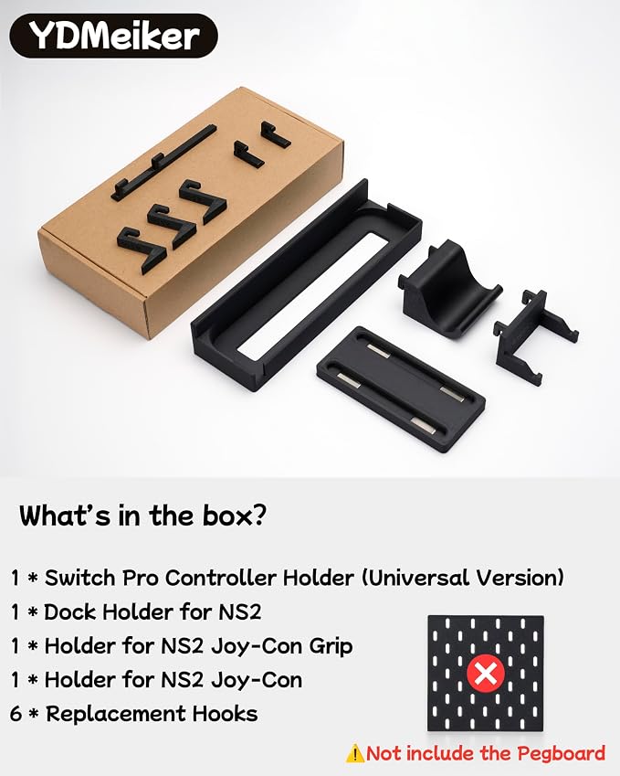 Pegboard Accessories, Holder for Switch 2, 4PCS | Black | for NS2, Switch PRO controller and Console Dock, Joycon Holder Compatible with SKADIS Pegboard - Image 6