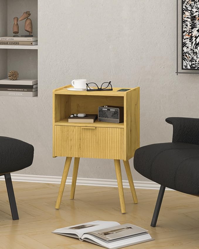 JOONEE Nightstand,Modern Bedside Table with Storage Drawer and Open Wood Shelf, for Living Room, Bedroom and Small Spaces, Accent Night Stand with Solid Wood Legs, Easy Assembly,Vintage Yellow Oak - Image 7