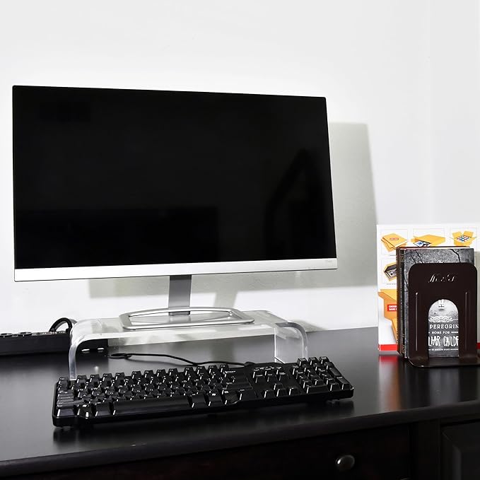 AMT Acrylic Laptop Monitor Stand & Computer Riser with Cat Keyboard Protector, Space-Saving Design, Extra Storage, Clear Shelf - Ideal for Monitors, Laptops, Printers, Desktop Decor - Image 5