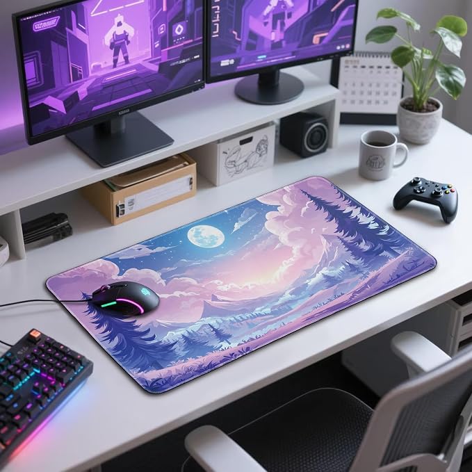 Mountain Moonlight Gaming Mouse Pad Desk Mat 31.5"x15.7" | Extended Mousepad, Non-Slip Rubber Base , Stitched Edges, for Computer/Laptop/Office/Home - Image 7