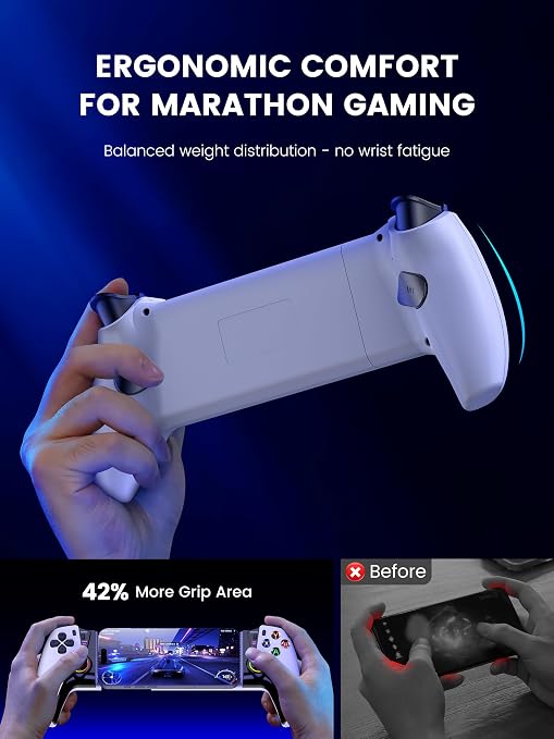 KICKDOT Mobile Gaming Controller with TMR Joysticks & Hall Triggers, No Drift Bluetooth Gamepad for iPhone (iOS)/Android/Switch 2/1/OLED - Wireless Controller for Xbox Cloud/Steam Link, RGB Light, Turbo Macro Back Buttons, Long Battery - Image 5
