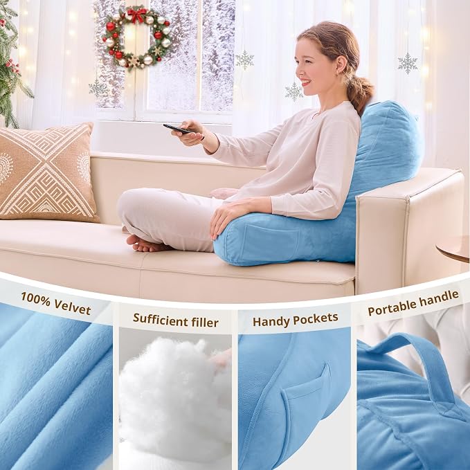 Sasttie Reading Pillow for Bed, Back Pillow for Sitting Up, Blue - Image 5