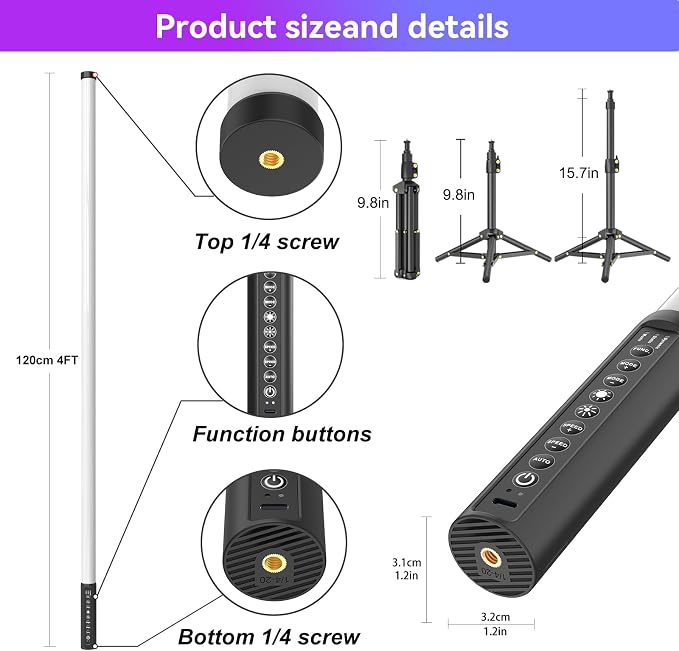 4 Pack RGB DJ Tube Lights 4ft LED Video Stick Lights with Stand 5000mAh Battery Powered Color Neon Light Bar for Parties Dance 360 Photo Booth Studio Photography Wedding Stage Lighting - Image 7