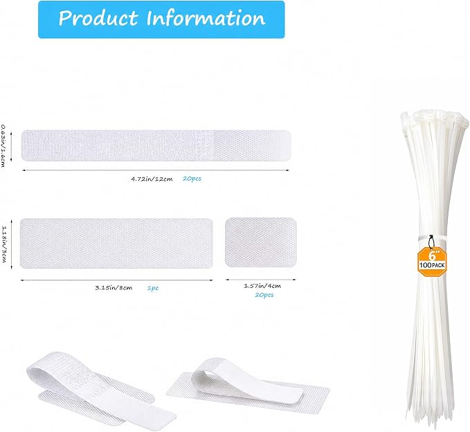 Under-Desk Cable Management Kit: 20 Adhesive & 100 Zip Ties(White) - Image 2