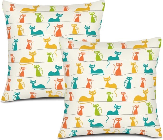 Mid Century Modern Cats Throw Pillows Cover 18"x18" Set of 2,Retro Decorative Pillow Cases for Sofa Couch Bedroom Living Room Ourdoor Cushion Covers by Unknown