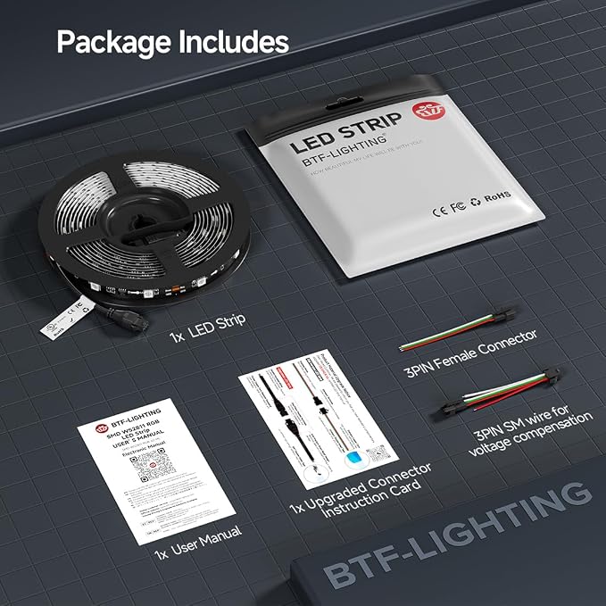 BTF-LIGHTING WS2811 Addressable RGB LED Strip 16.4FT 150LED DC12V IP65 - Image 9