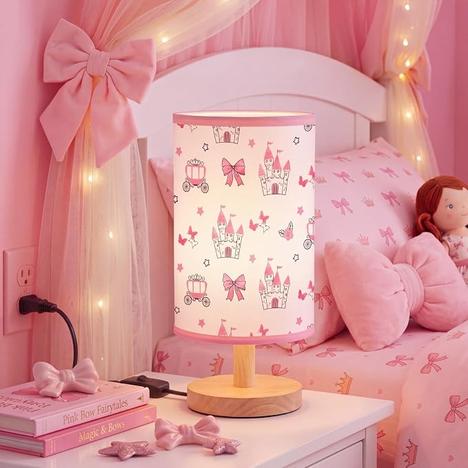 Glooglitter Pink Bow Table Lamp 3 Colors Dimmable Lights Princess Room Bedroom Decor 11.02 x 5.12 Inch Pink Castle Bow Night Light Bedside Bedroom Lamps Decoration for Desk Birthday Gifts - Image 2